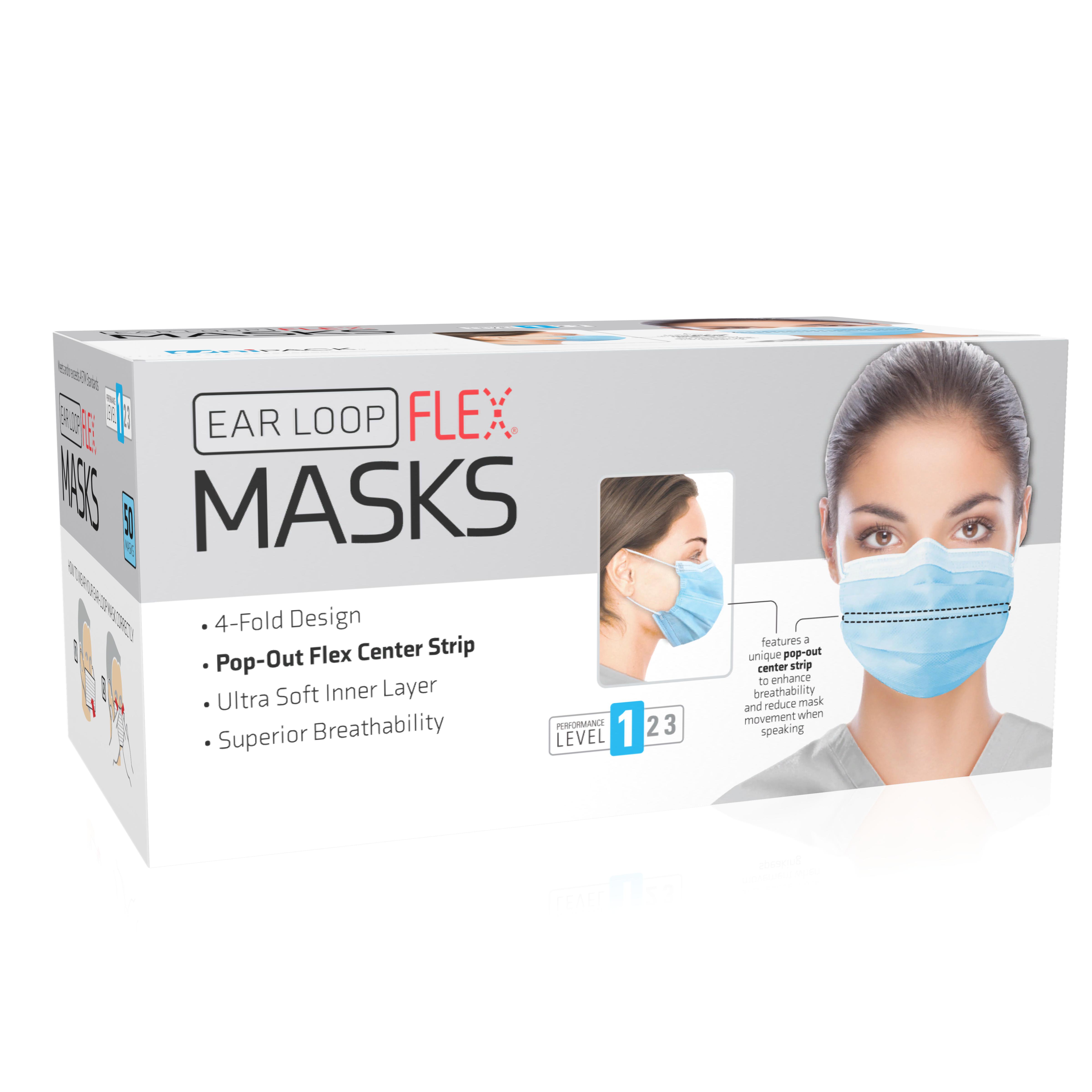 Mask Face Earloop Flex Mask Level 1 Ear-Loop Blue (50/BX 20BX/CS) by Dukal Corporation  ID ULM-6181